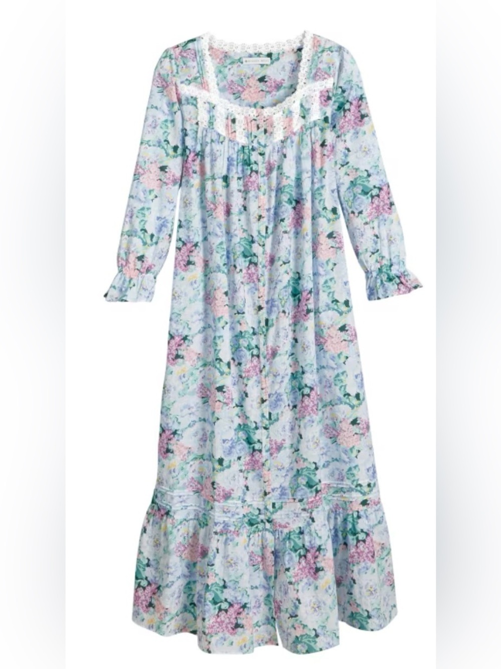 Eileen West Floral Cotton Ballet Nightgown Blue Medium NWOT